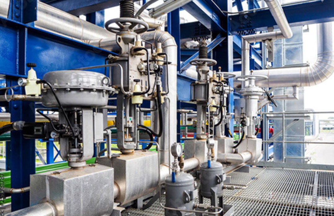 Industrial control valves, pressure gauges and stainless steel piping